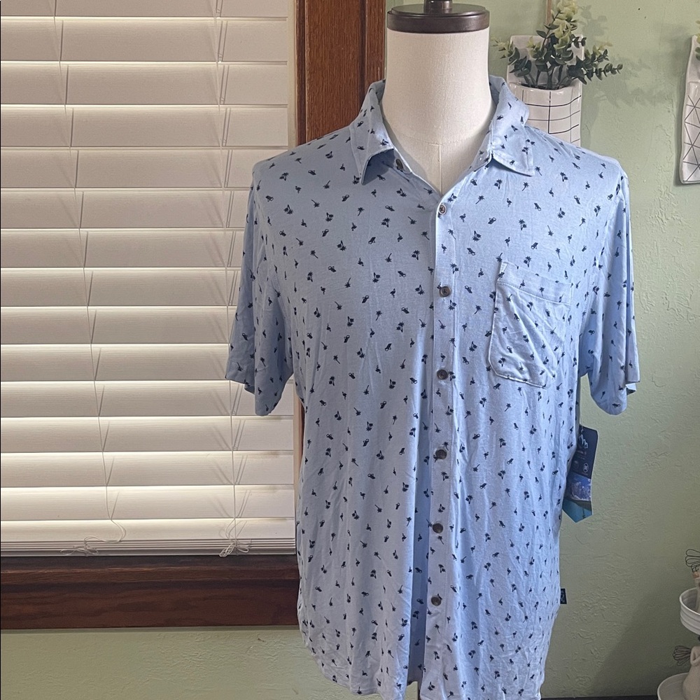 Casual Blue Patterned Button Down Shirt